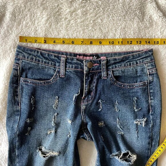 Vintage Bubblegum Distressed Low Rise Flare Jeans - Picture 6 of 8